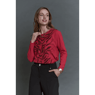 POLERA (MU) C/P M/L MELANGE EST APLIC STRASS GIVE L56433 ROJO