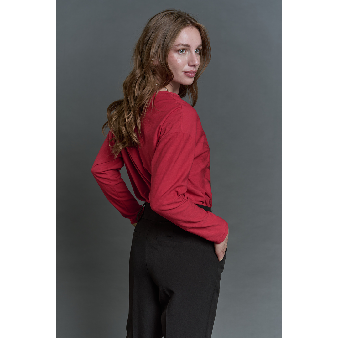 POLERA (MU) C/P M/L MELANGE EST APLIC STRASS GIVE L56433 ROJO 4