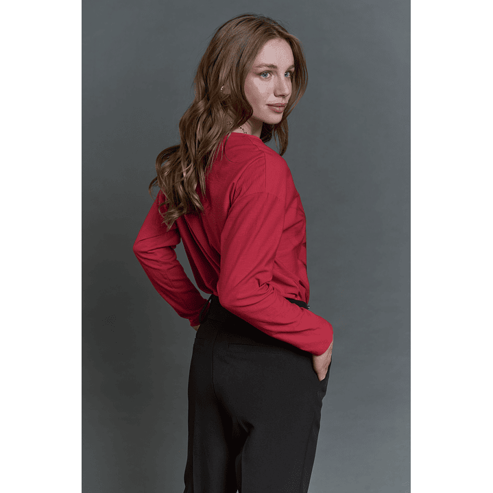 POLERA (MU) C/P M/L MELANGE EST APLIC STRASS GIVE L56433 ROJO 4