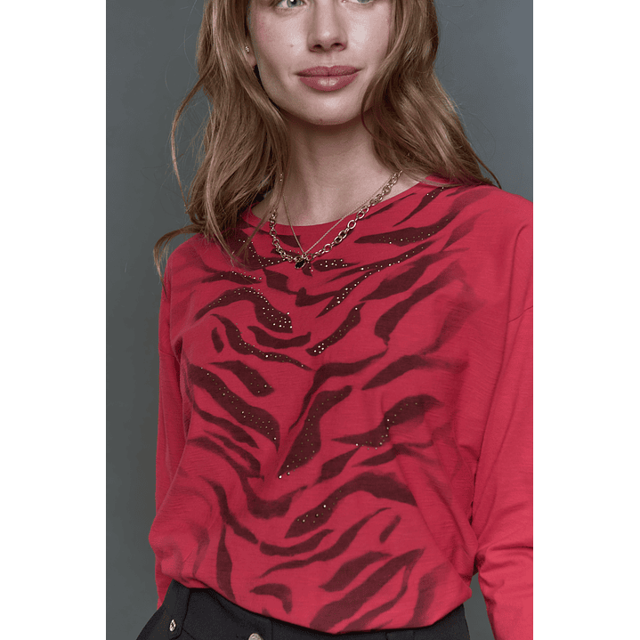 POLERA (MU) C/P M/L MELANGE EST APLIC STRASS GIVE L56433 ROJO 5