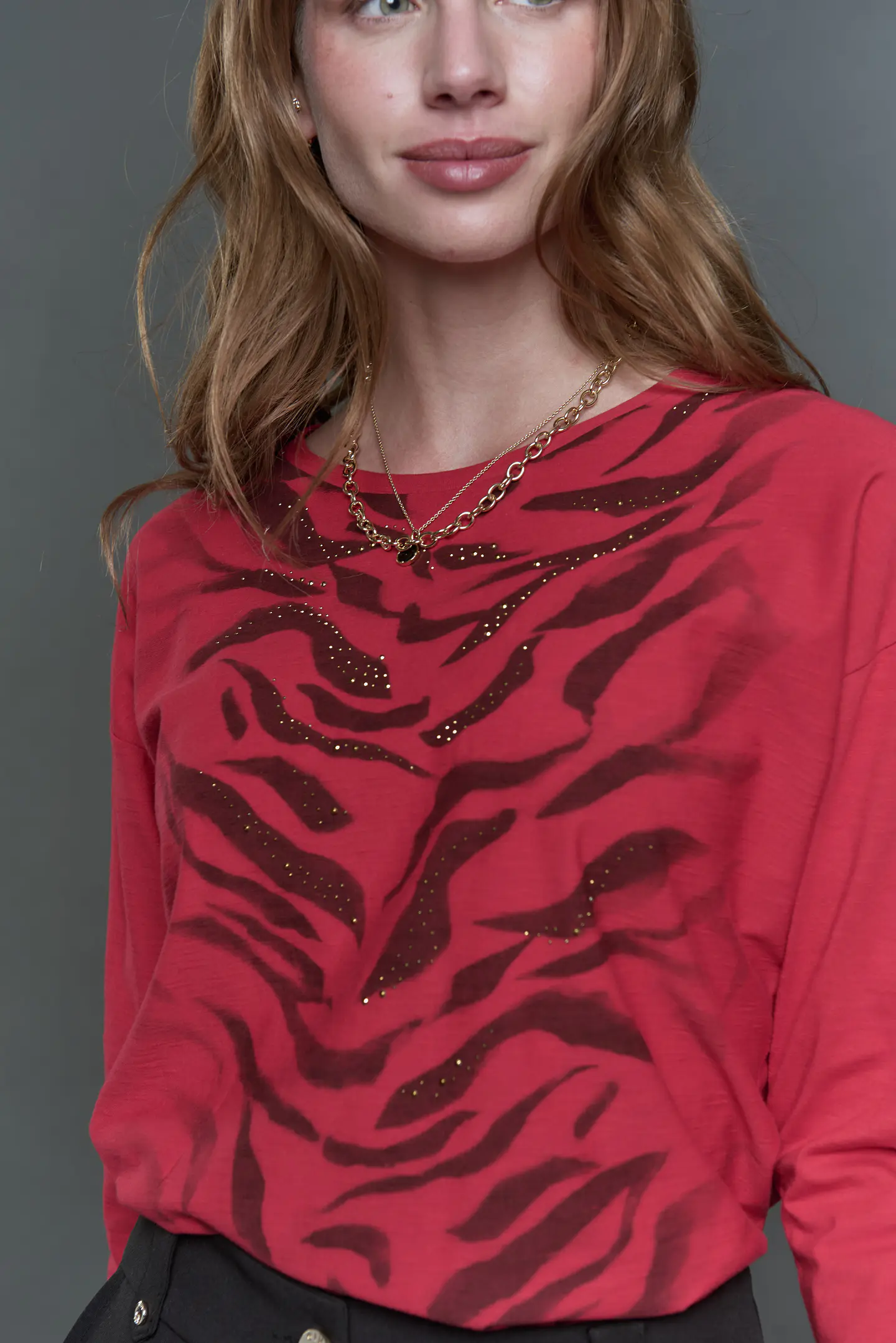 Polera (Mu) C/P M/L Melange Est Aplic Strass Give L56433 Rojo 5