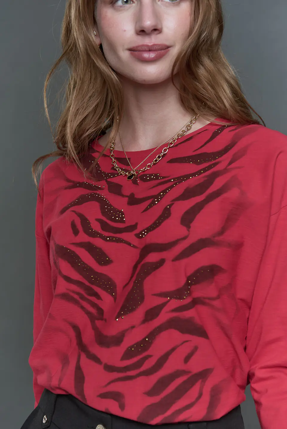 Polera (Mu) C/P M/L Melange Est Aplic Strass Give L56433 Rojo 5