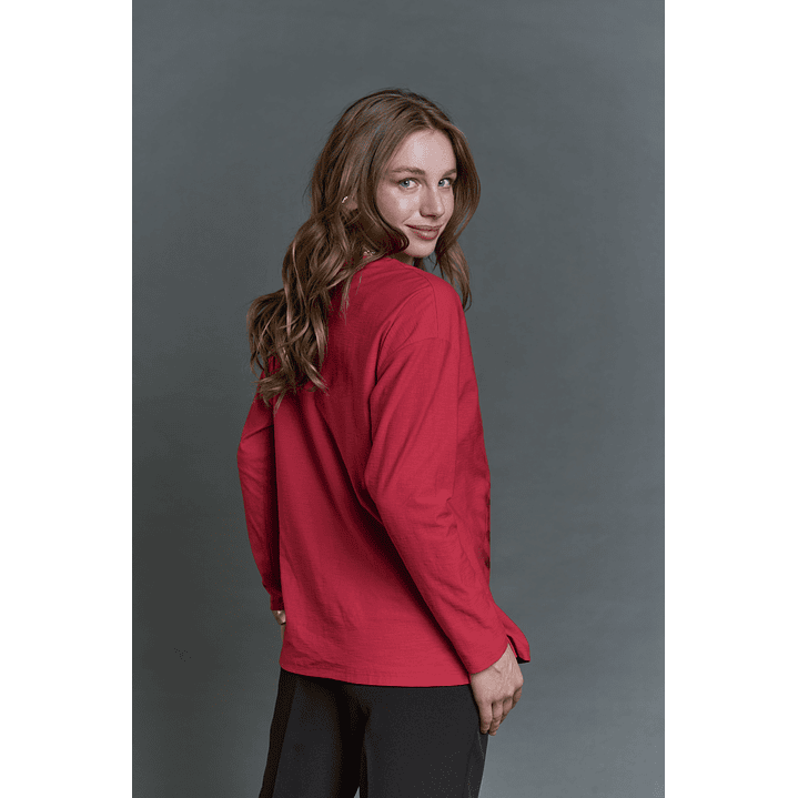POLERA (MU) C/P M/L MELANGE EST APLIC STRASS GIVE L56433 ROJO 6