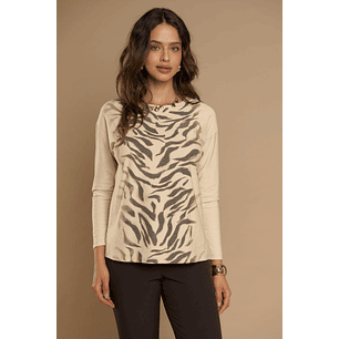 POLERA (MU) C/P M/L MELANGE EST APLIC STRASS GIVE L56433 BEIGE