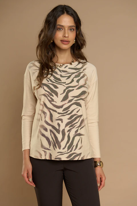 Polera (Mu) C/P M/L Melange Est Aplic Strass Give L56433 Beige