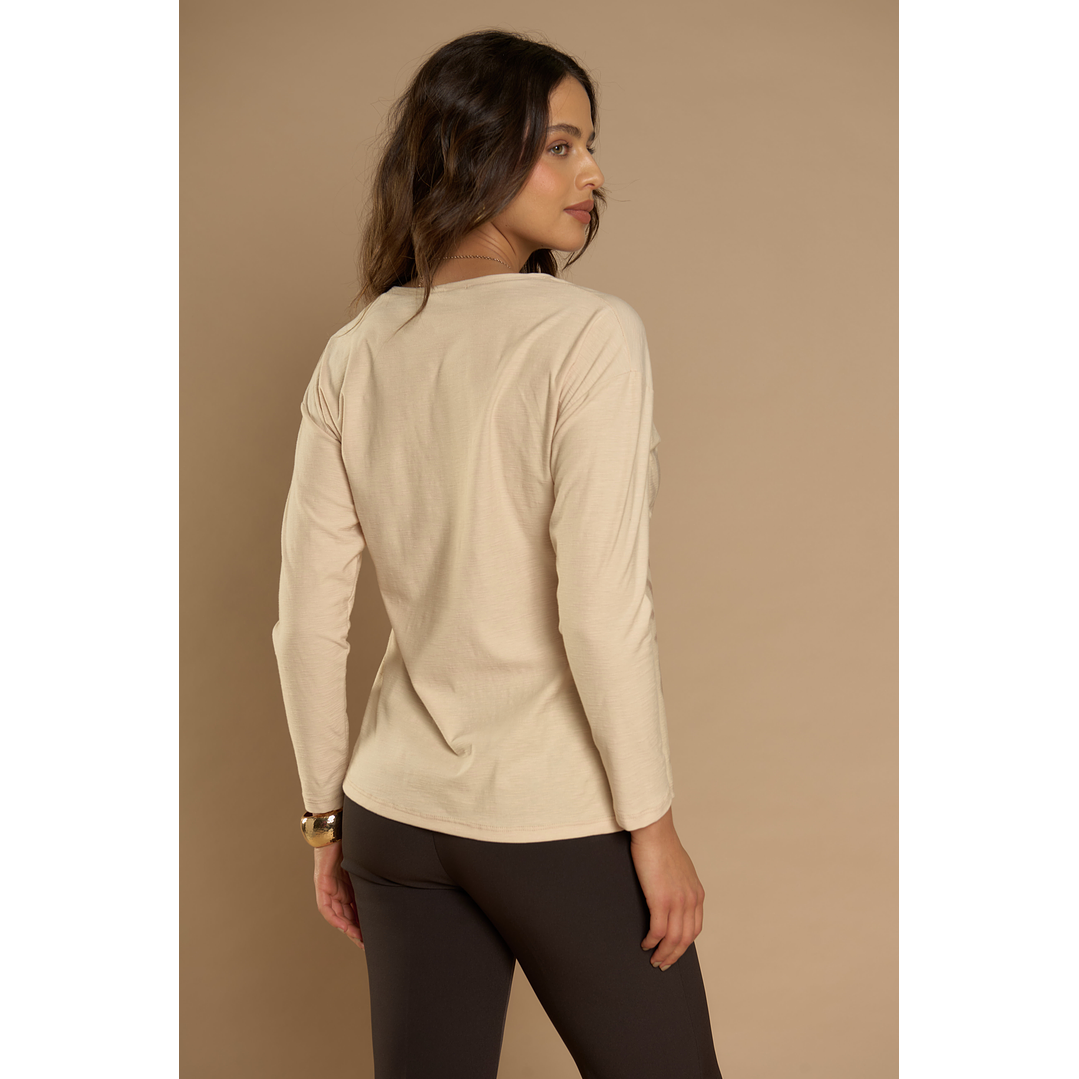 POLERA (MU) C/P M/L MELANGE EST APLIC STRASS GIVE L56433 BEIGE 2