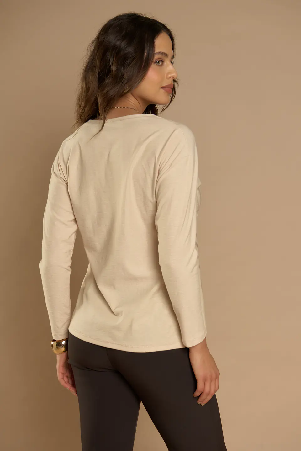 Polera (Mu) C/P M/L Melange Est Aplic Strass Give L56433 Beige 2