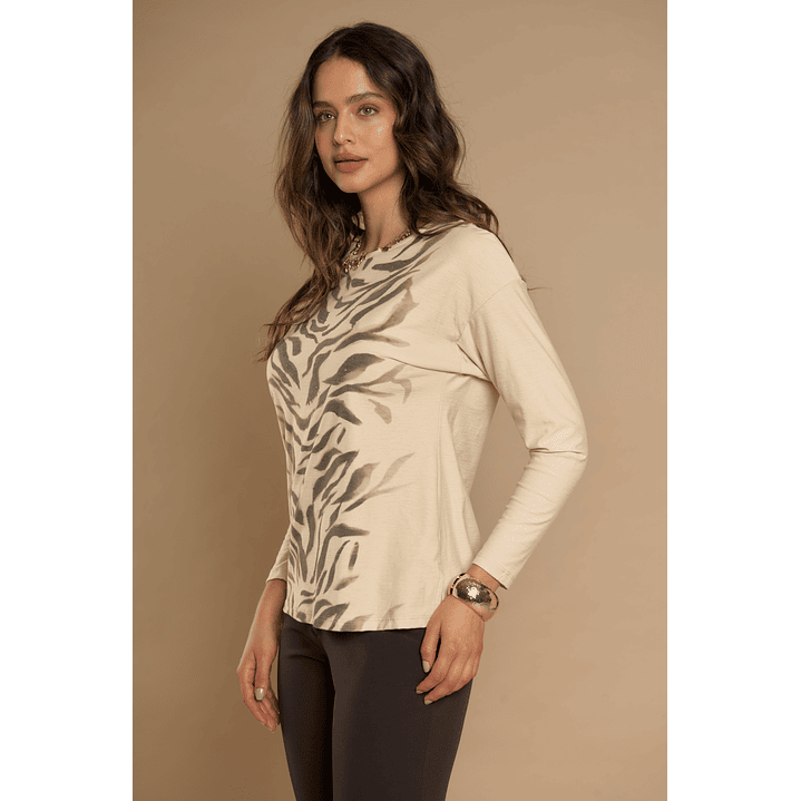 POLERA (MU) C/P M/L MELANGE EST APLIC STRASS GIVE L56433 BEIGE 3