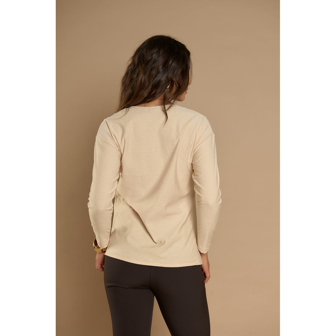 POLERA (MU) C/P M/L MELANGE EST APLIC STRASS GIVE L56433 BEIGE 5