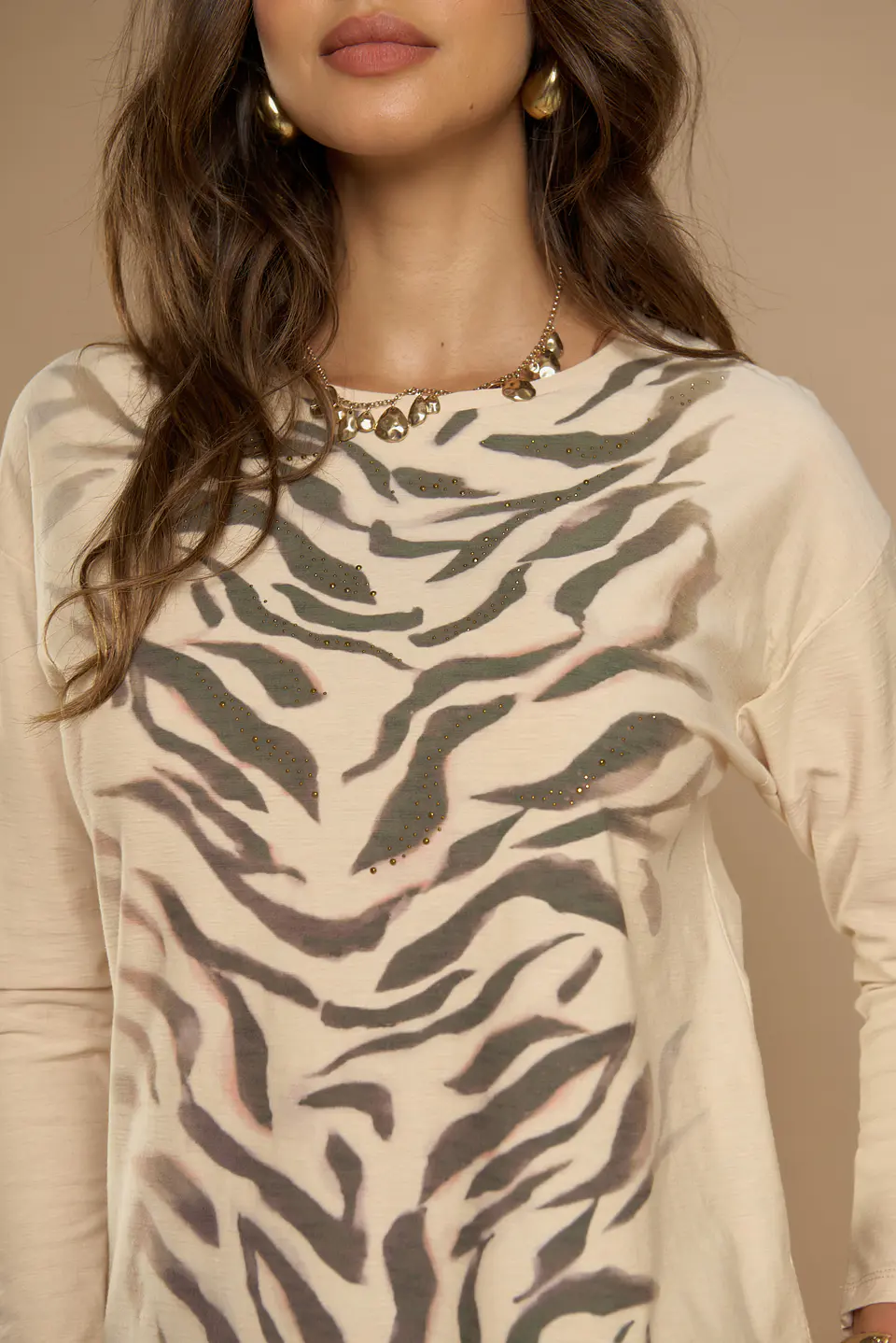 Polera (Mu) C/P M/L Melange Est Aplic Strass Give L56433 Beige 6