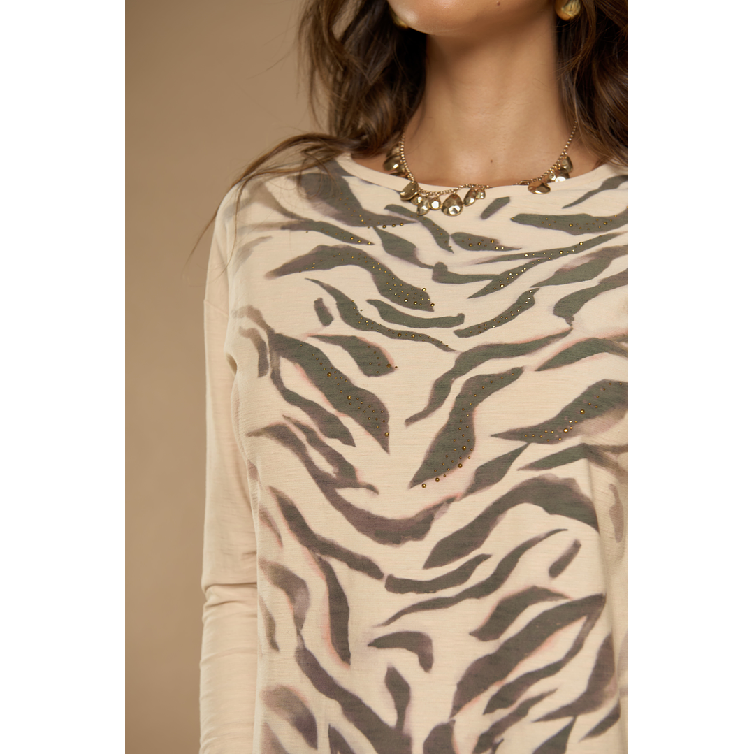 POLERA (MU) C/P M/L MELANGE EST APLIC STRASS GIVE L56433 BEIGE 7