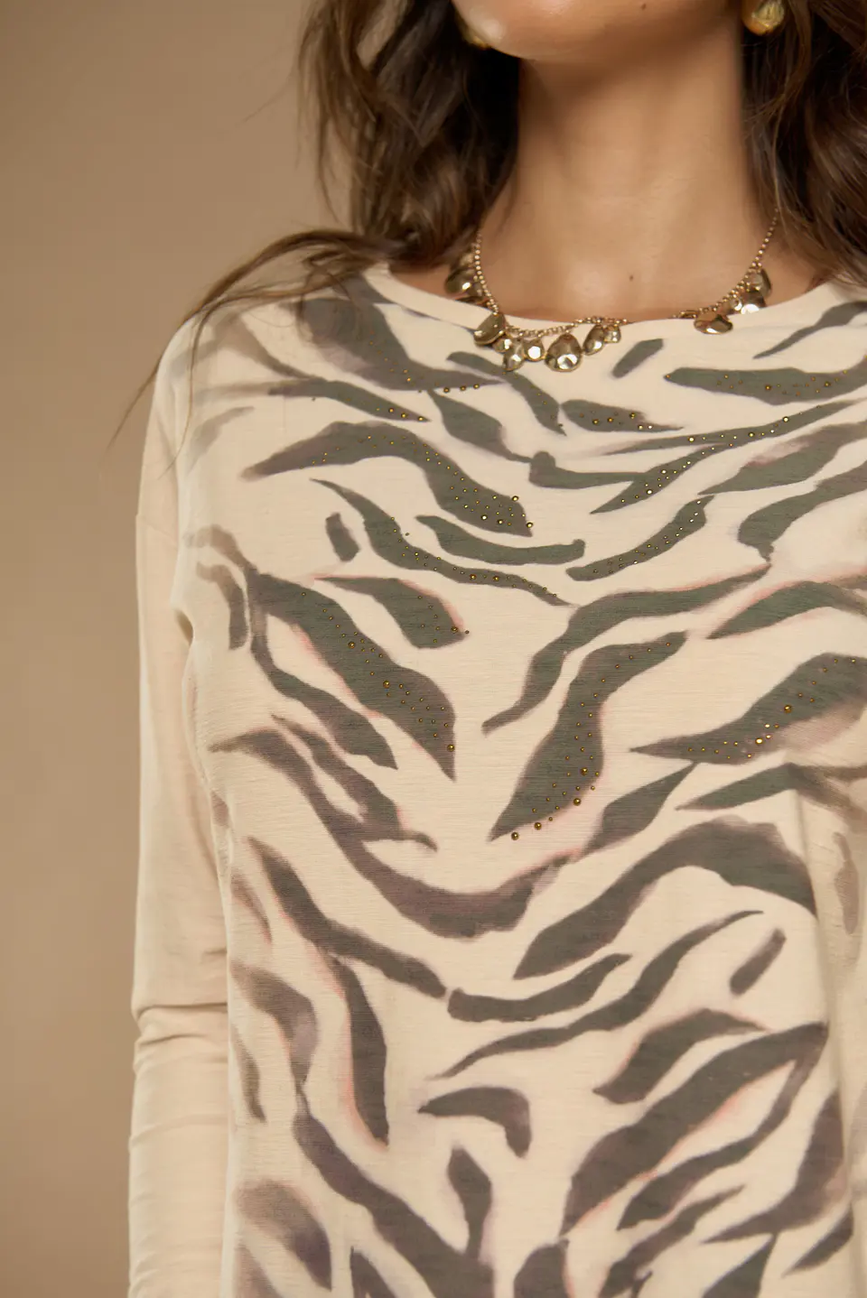 Polera (Mu) C/P M/L Melange Est Aplic Strass Give L56433 Beige 7