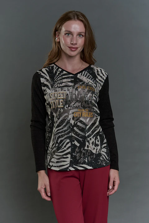POLERA (MU) C/V M/L EST GIVE E55493 NEGRO