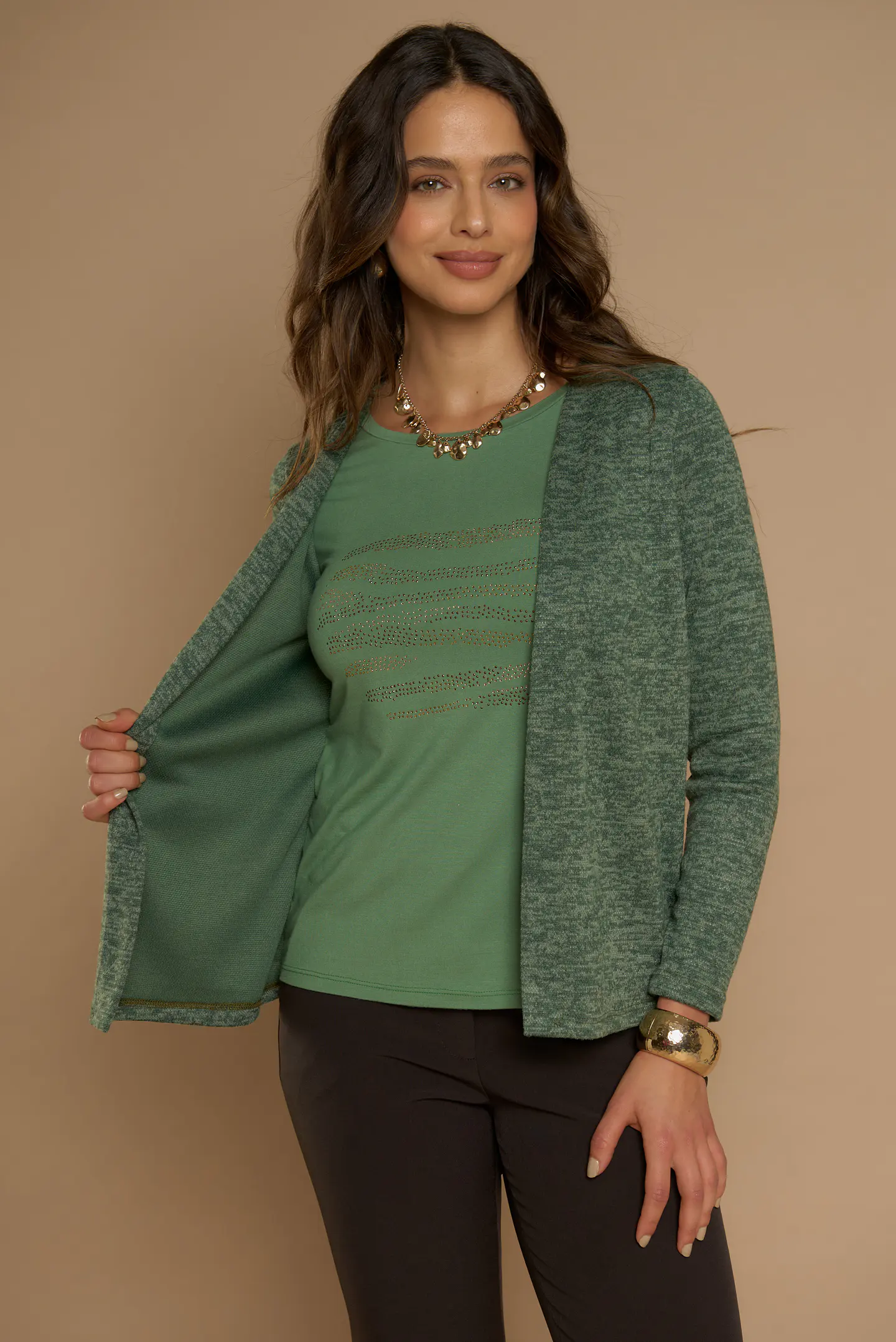 Chaleco (Mu) M/L Melange C/Polera Give A56419 Verde 3