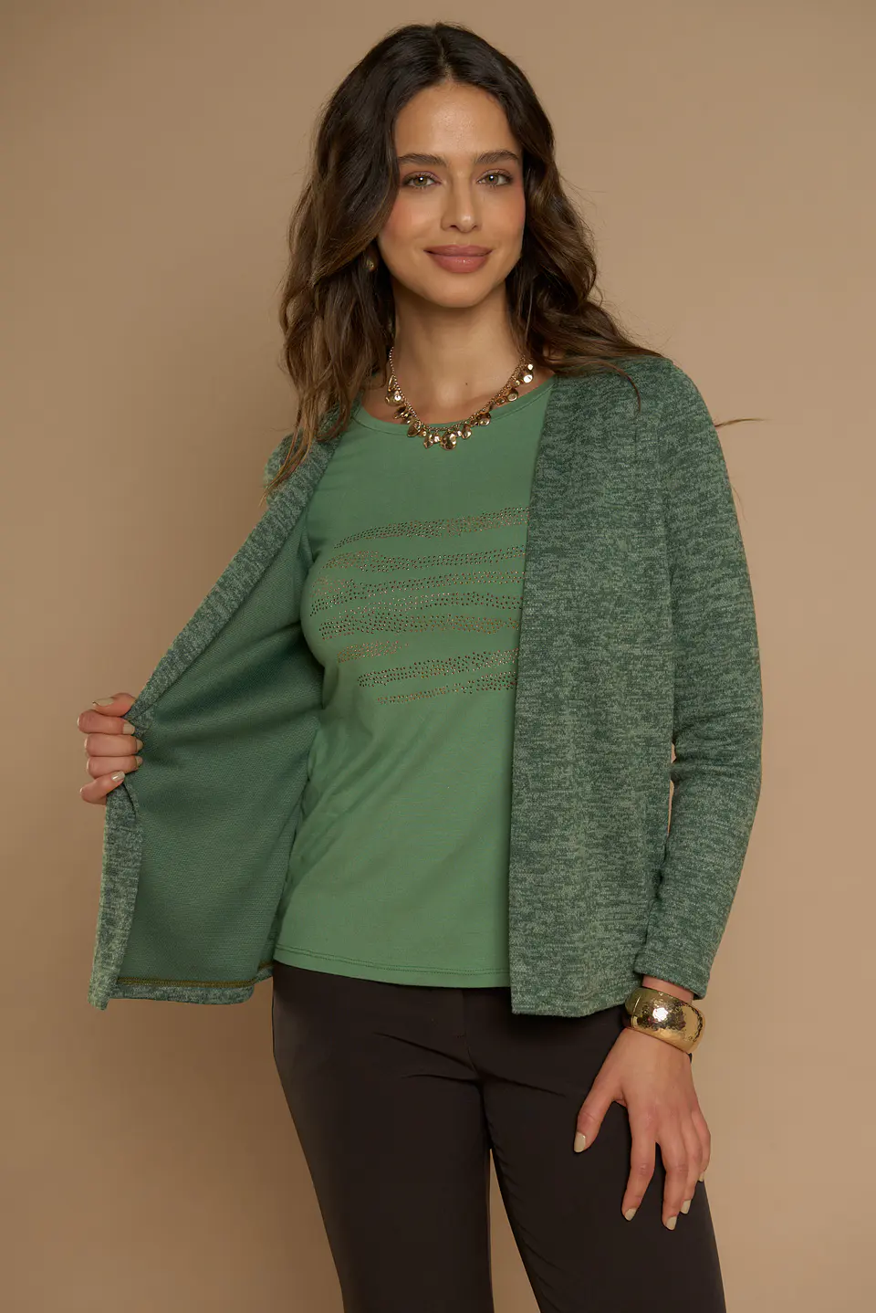 Chaleco (Mu) M/L Melange C/Polera Give A56419 Verde 3