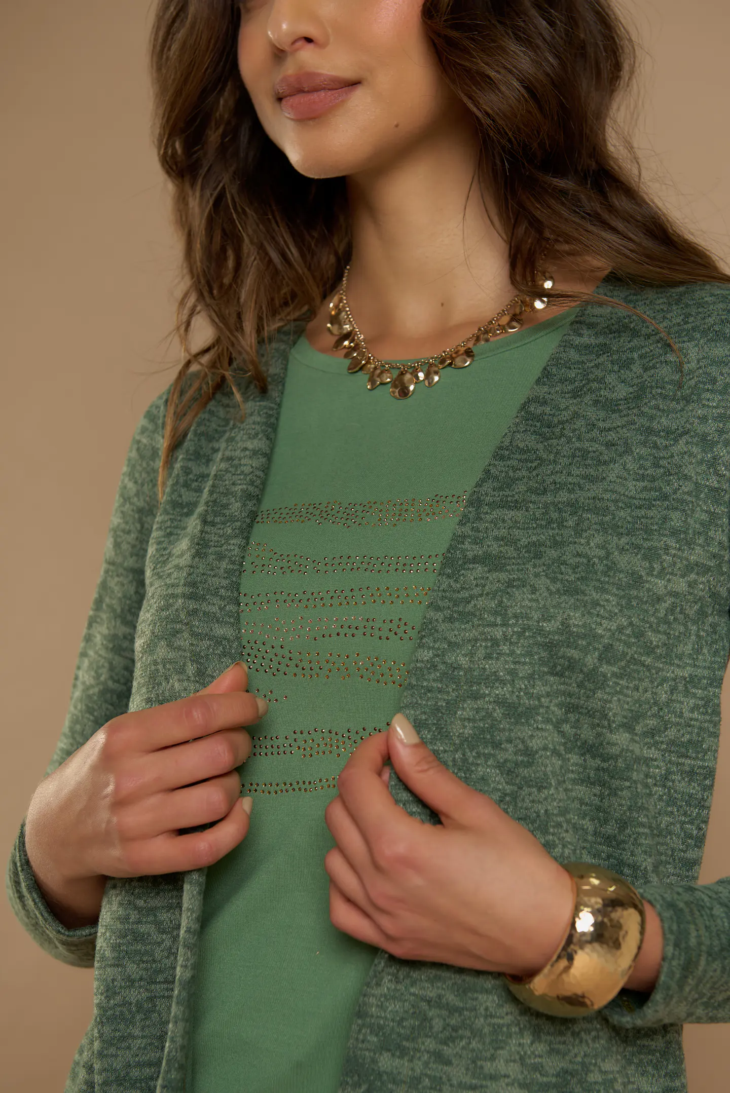 Chaleco (Mu) M/L Melange C/Polera Give A56419 Verde 5