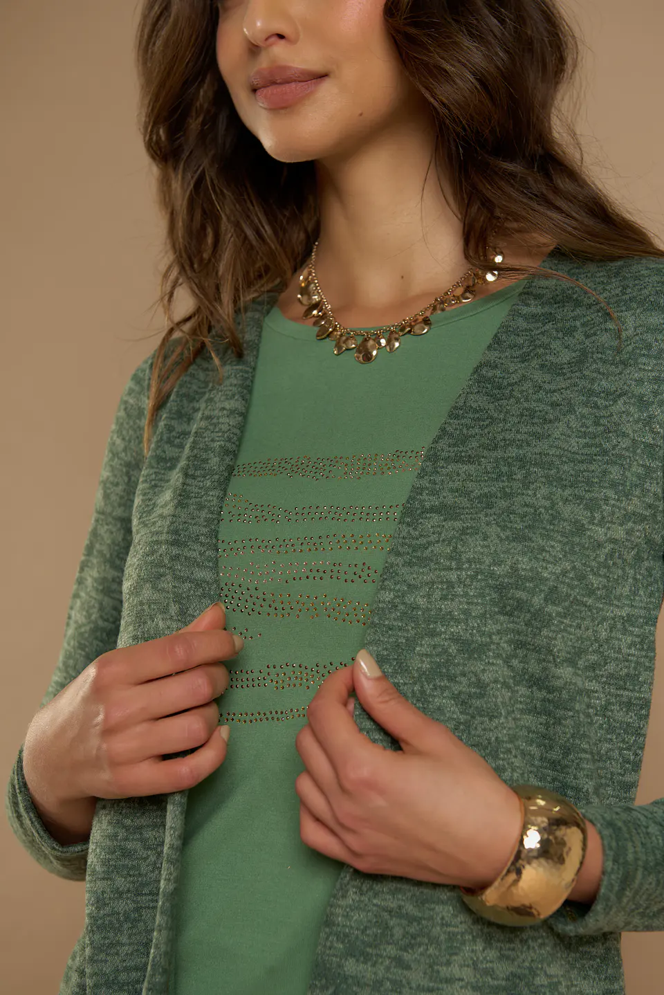 Chaleco (Mu) M/L Melange C/Polera Give A56419 Verde 5