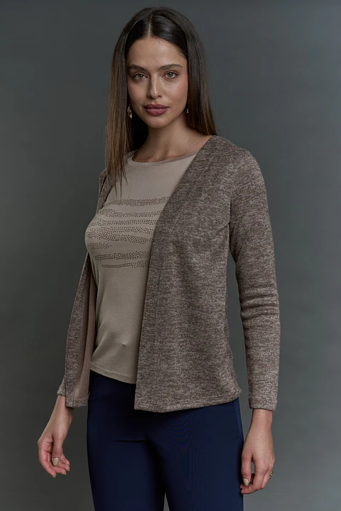 Chaleco (Mu) M/L Melange C/Polera Give A56419 Beige