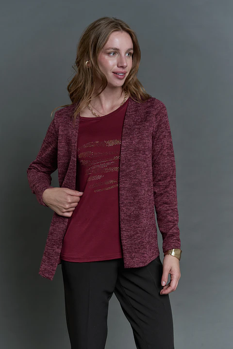 Chaleco (Mu) M/L Melange C/Polera Give A56419 Burdeo