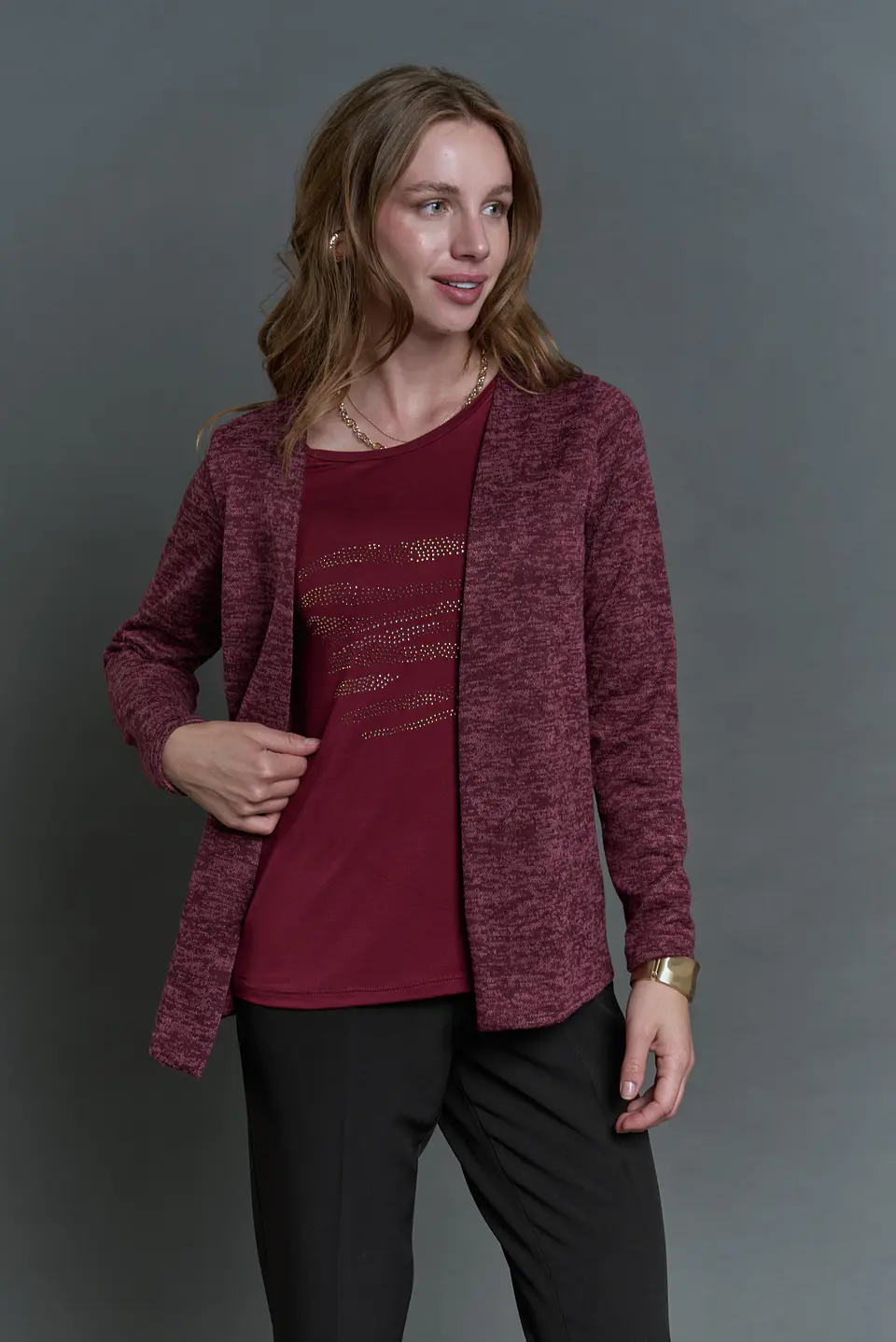 Chaleco (Mu) M/L Melange C/Polera Give A56419 Burdeo 1