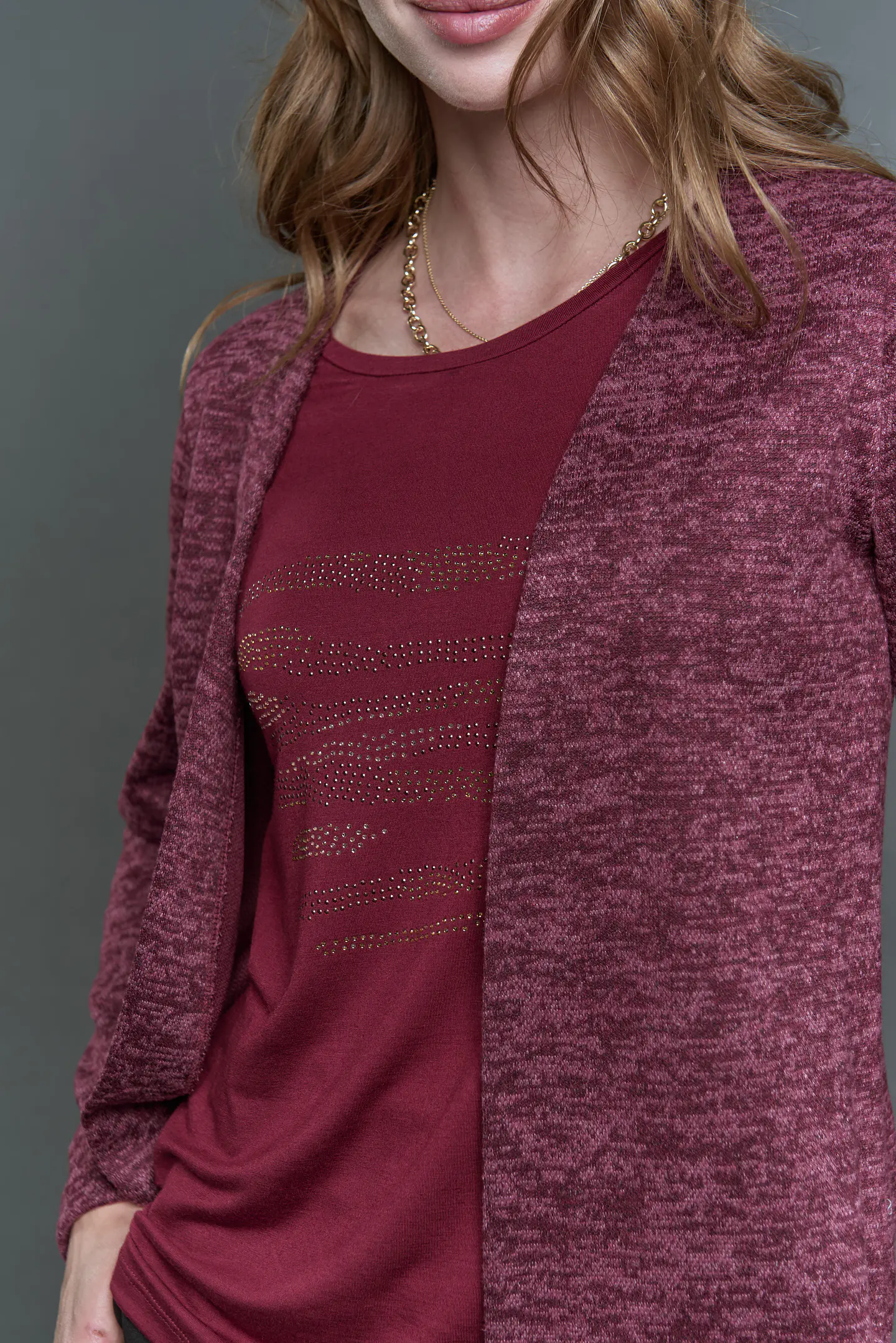 Chaleco (Mu) M/L Melange C/Polera Give A56419 Burdeo 4