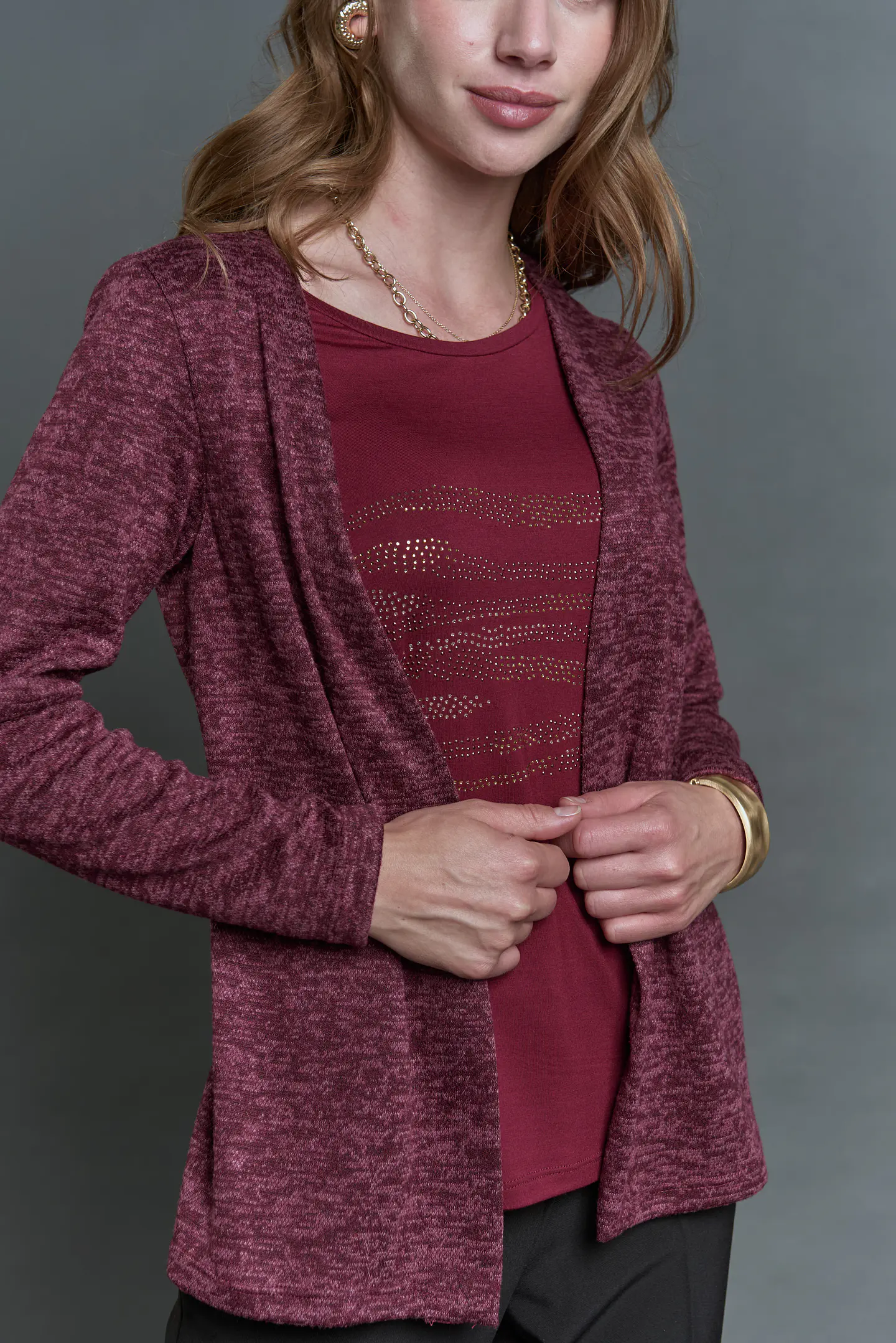 Chaleco (Mu) M/L Melange C/Polera Give A56419 Burdeo 5