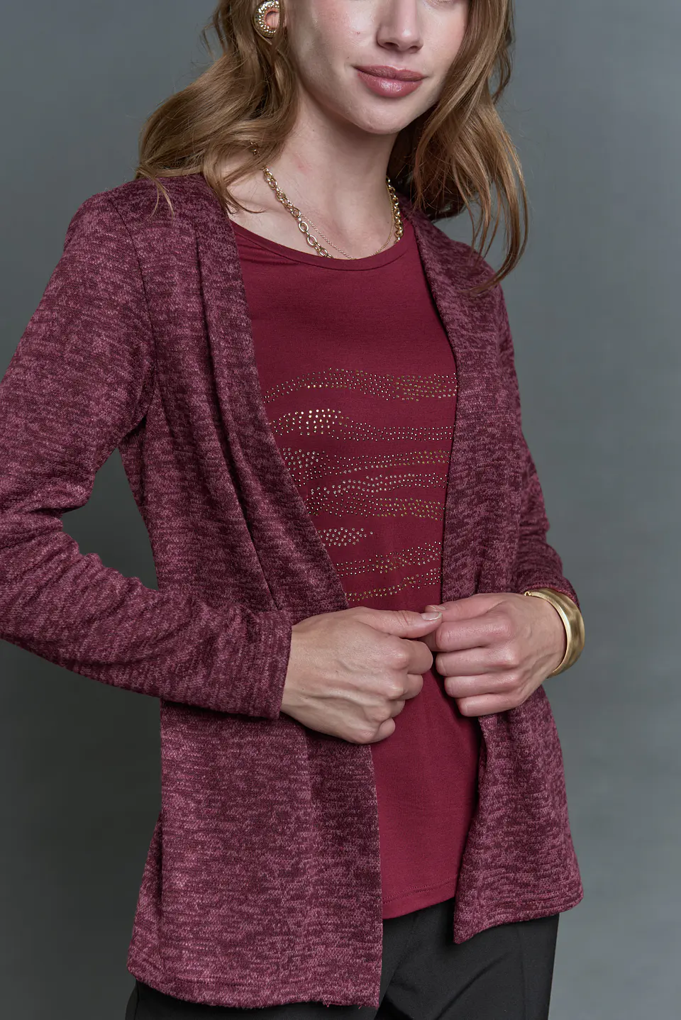 Chaleco (Mu) M/L Melange C/Polera Give A56419 Burdeo 5