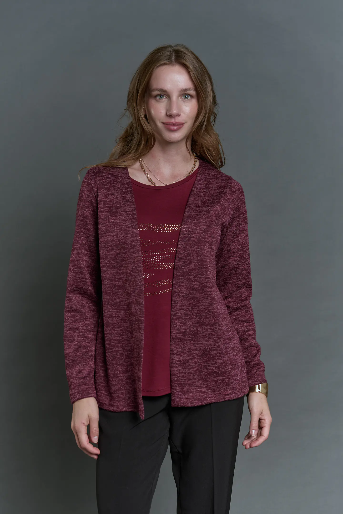 Chaleco (Mu) M/L Melange C/Polera Give A56419 Burdeo 6