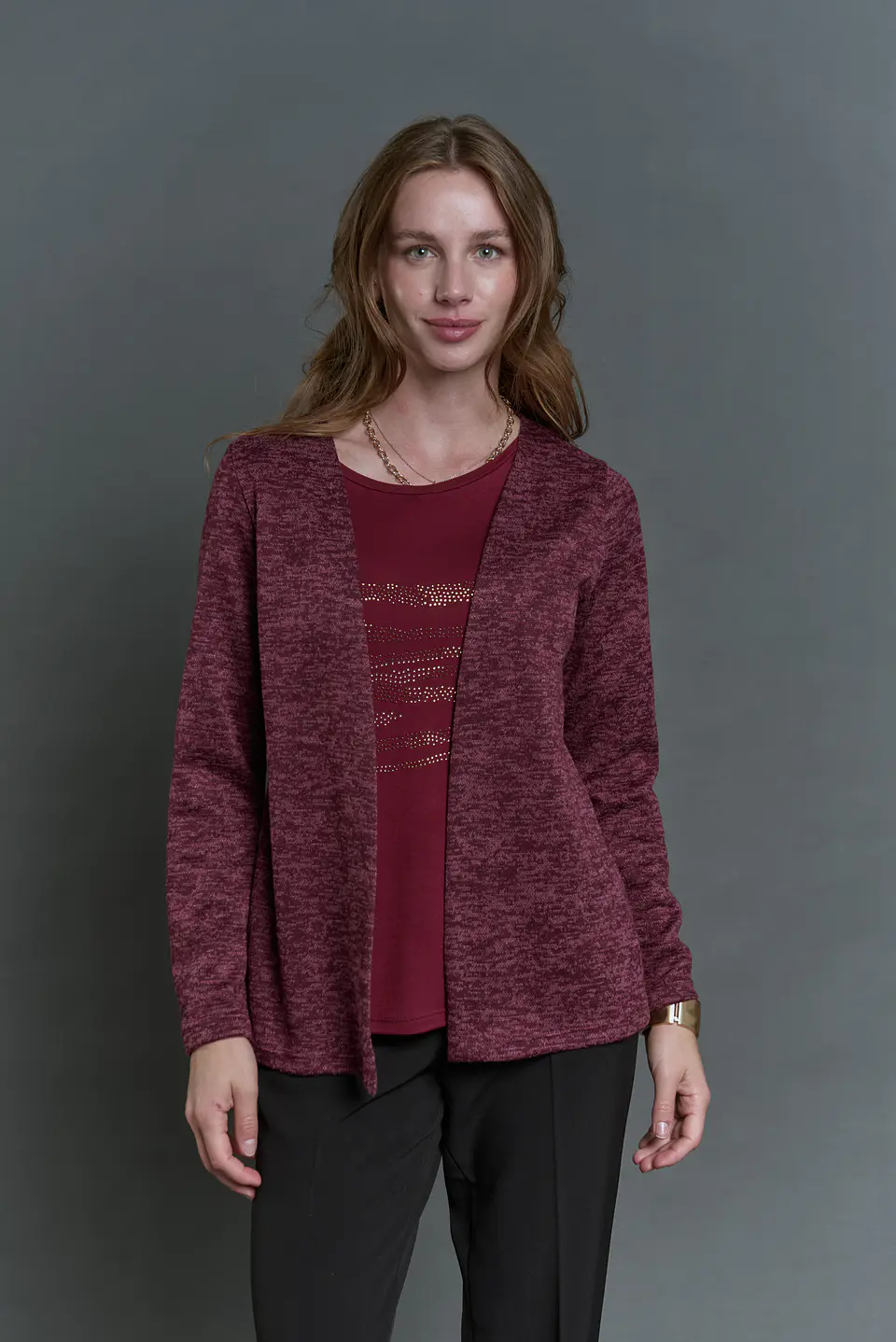 Chaleco (Mu) M/L Melange C/Polera Give A56419 Burdeo 6