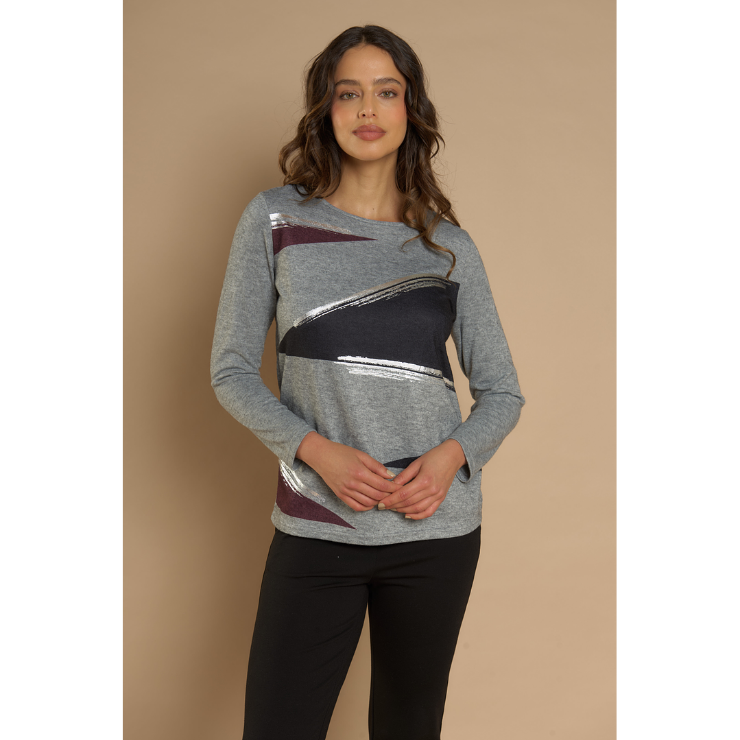 POLERA (MU) C/P M/L APLIC FOLIA CAMANT GIVE A56404 GRIS 1
