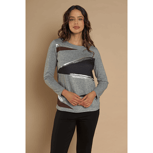 POLERA (MU) C/P M/L APLIC FOLIA CAMANT GIVE A56404 GRIS
