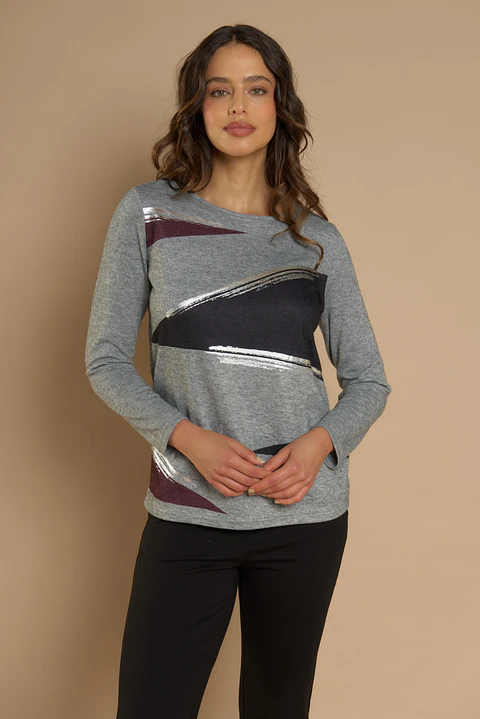 Polera (Mu) C/P M/L Aplic Folia Camant Give A56404 Gris