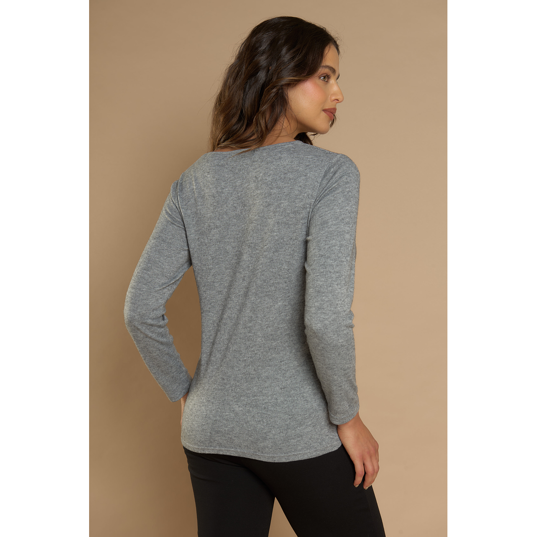 POLERA (MU) C/P M/L APLIC FOLIA CAMANT GIVE A56404 GRIS 4