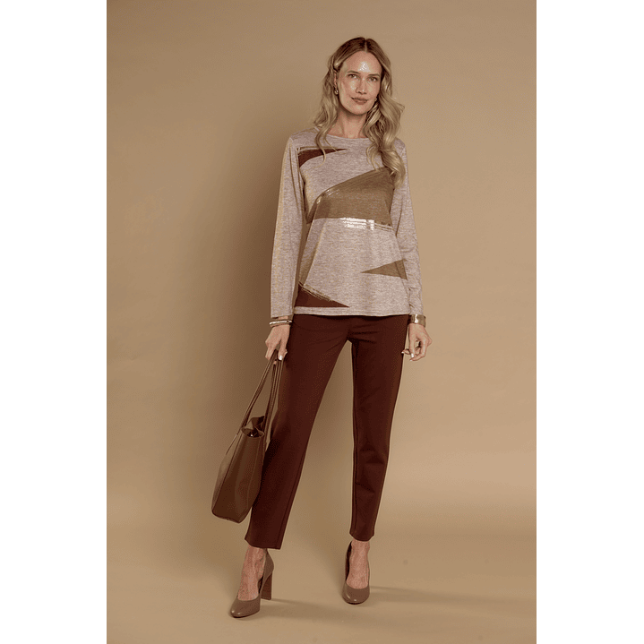 POLERA (MU) C/P M/L APLIC FOLIA CAMANT GIVE A56404 BEIGE 2