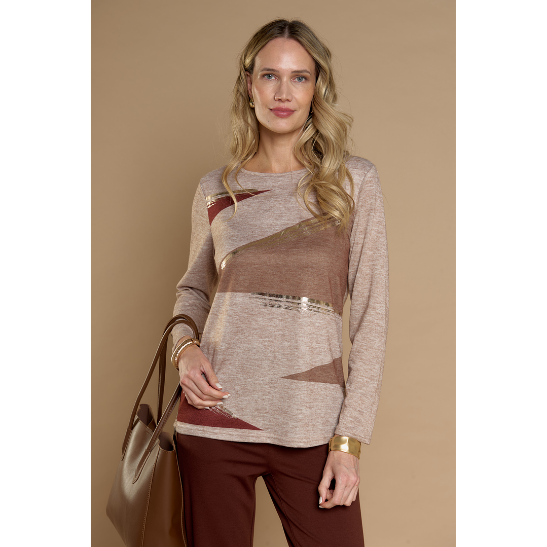 POLERA (MU) C/P M/L APLIC FOLIA CAMANT GIVE A56404 BEIGE 1