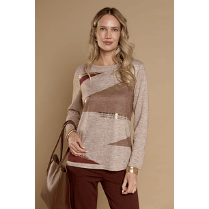 POLERA (MU) C/P M/L APLIC FOLIA CAMANT GIVE A56404 BEIGE