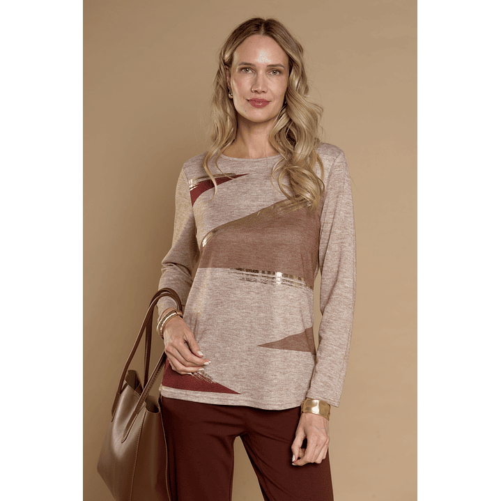 POLERA (MU) C/P M/L APLIC FOLIA CAMANT GIVE A56404 BEIGE 1