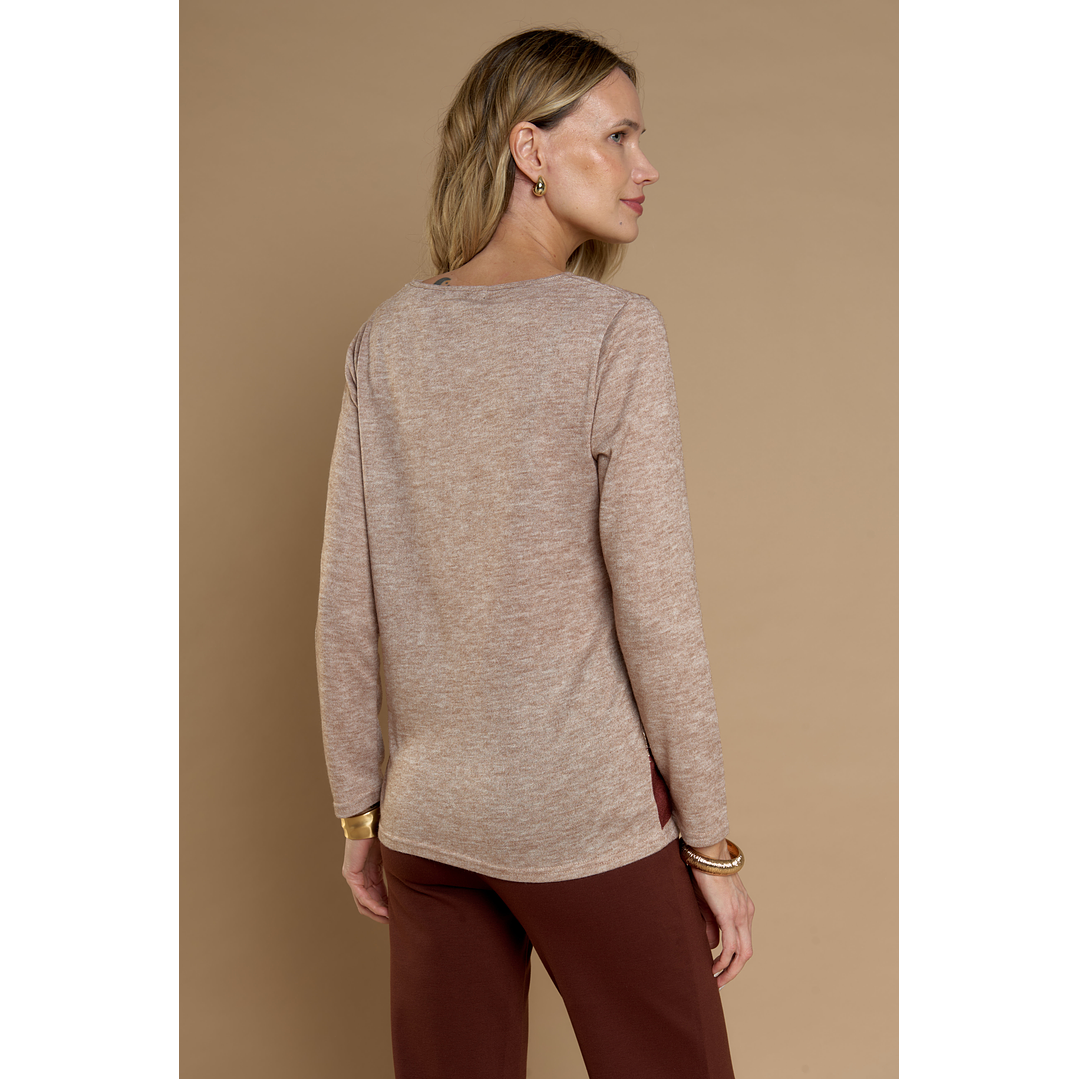 POLERA (MU) C/P M/L APLIC FOLIA CAMANT GIVE A56404 BEIGE 4