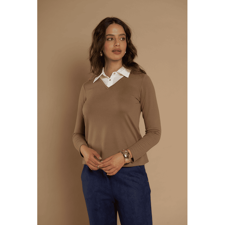 POLERA (MU) C/C/CAMISERO GIVE A56402 TAUPE 1