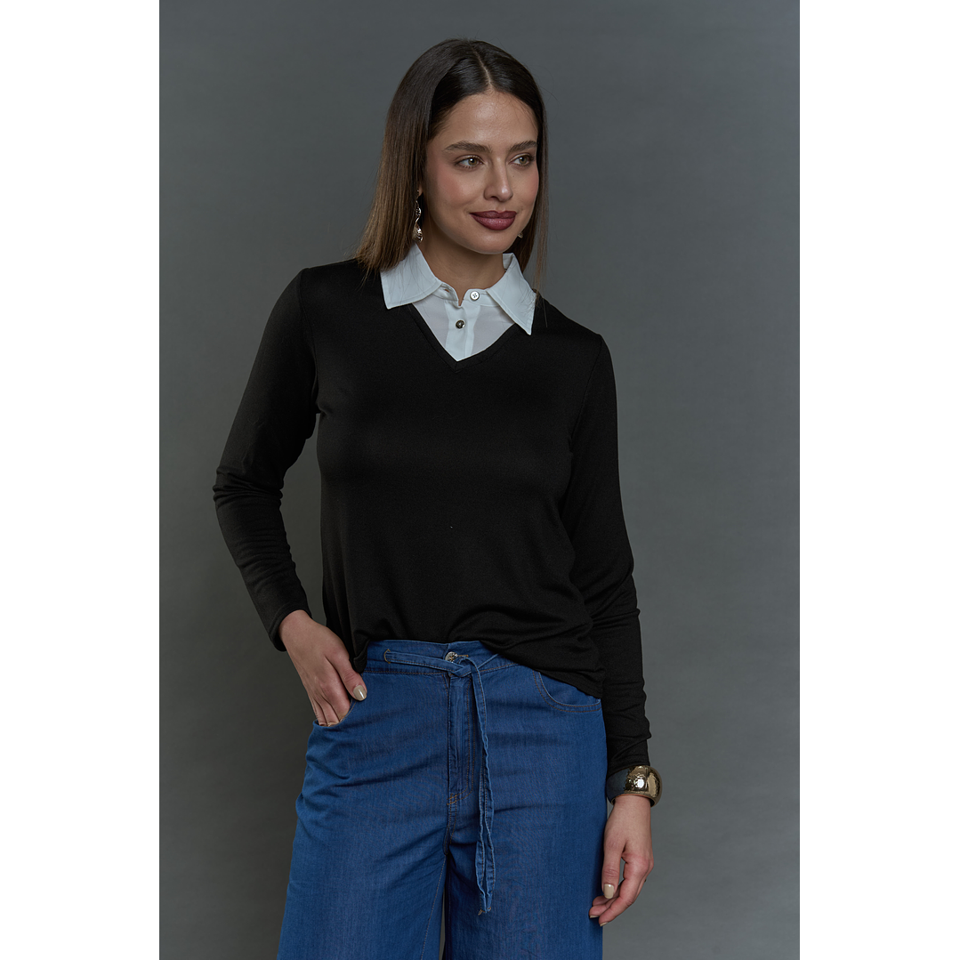 POLERA (MU) C/C/CAMISERO GIVE A56402 NEGRO 4