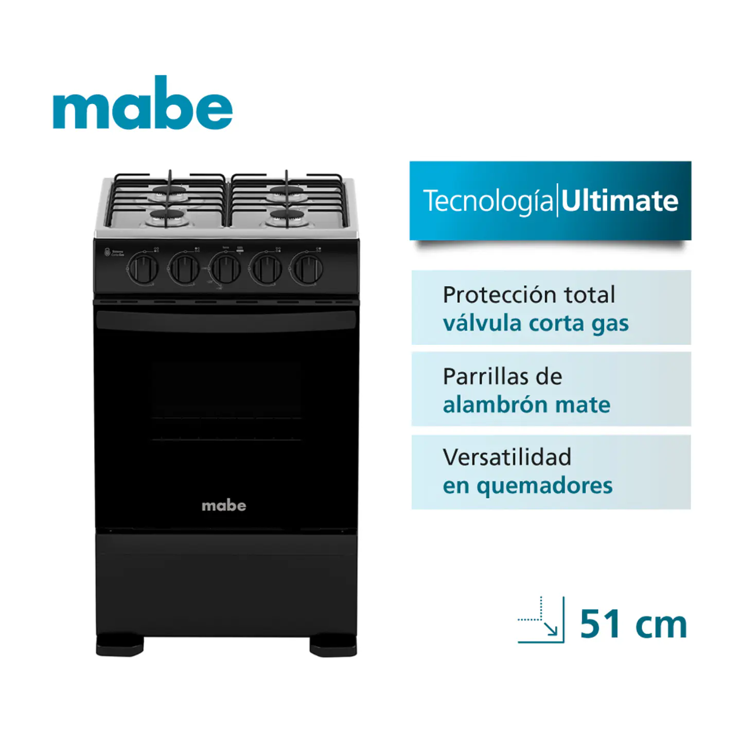 Cocina De Piso A Gas 51 Cm Negro Mabe - Cmc5100Na1 3