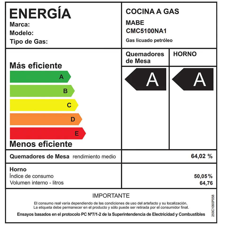 Cocina De Piso A Gas 51 Cm Negro Mabe - Cmc5100Na1 8