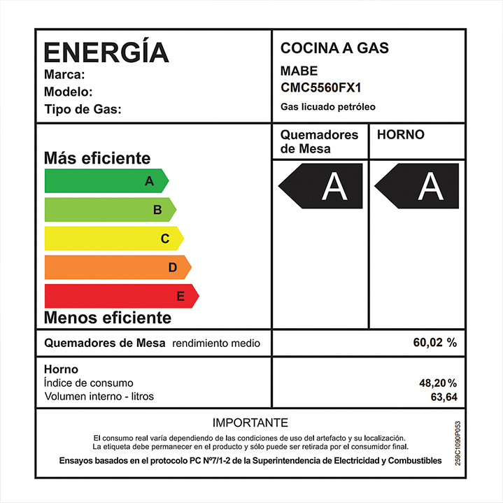 Cocina de Piso a Gas 55 cm Inox Mabe - CMC5560FX1 6