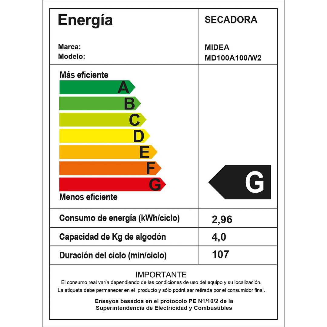 Secadora eléctrica MD100A100/W2 carga frontal 10 kg blanco 7