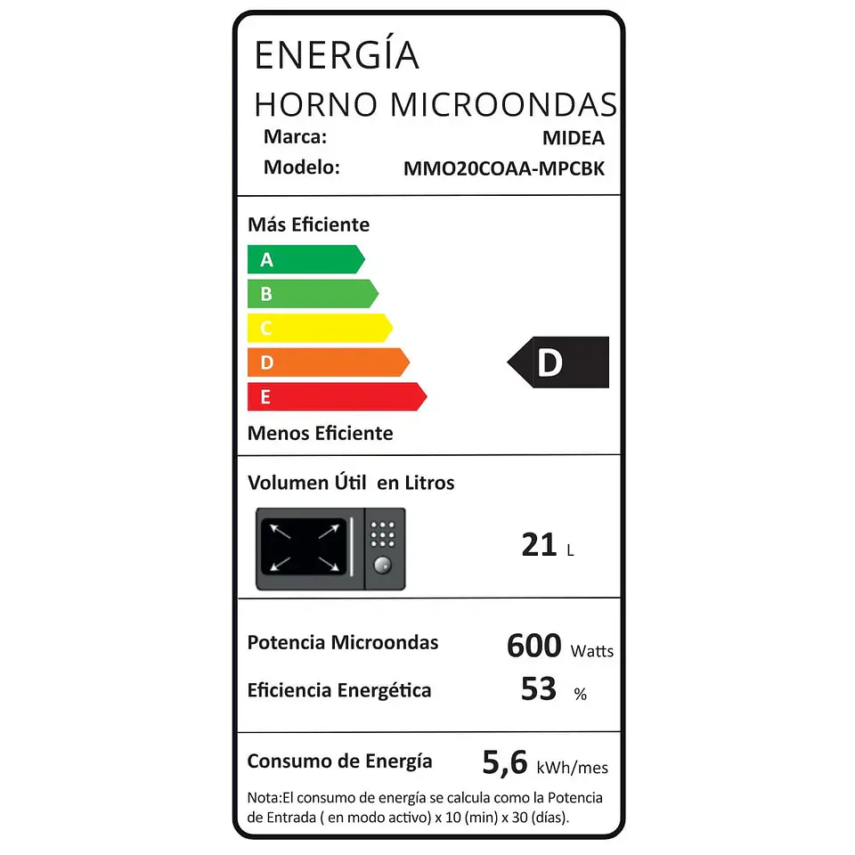 Horno Microonda 21 Lt Digital Negro Midea Mmo20Coaa-Mpcbk 8