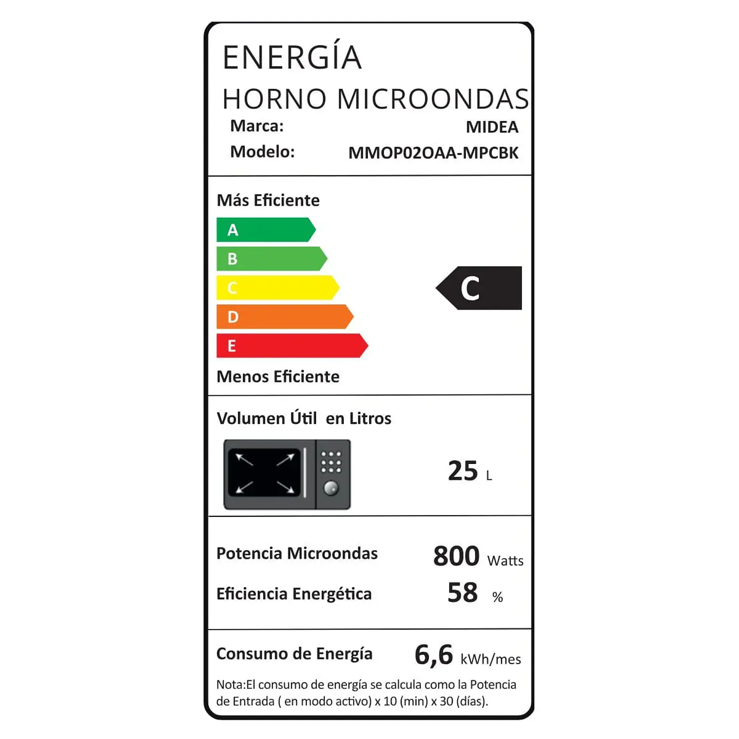 Horno Microonda 25 Lt Digital Negro Midea Mmop02Oaa-Mpcbk 8