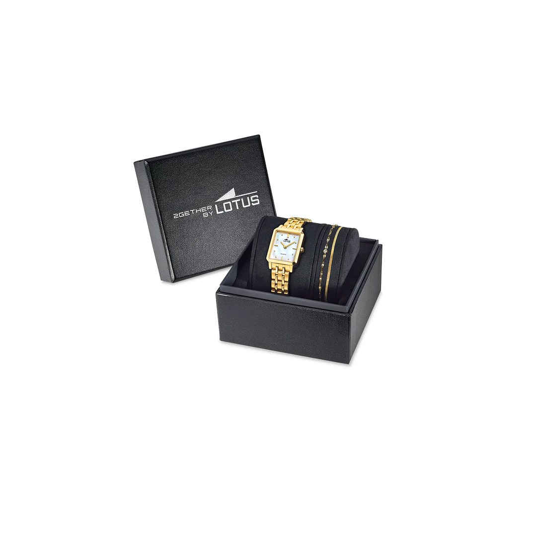 RELOJ MUJER DORADO RECTANGULAR+PULSERA REGALO LOTUS 19009-1 3