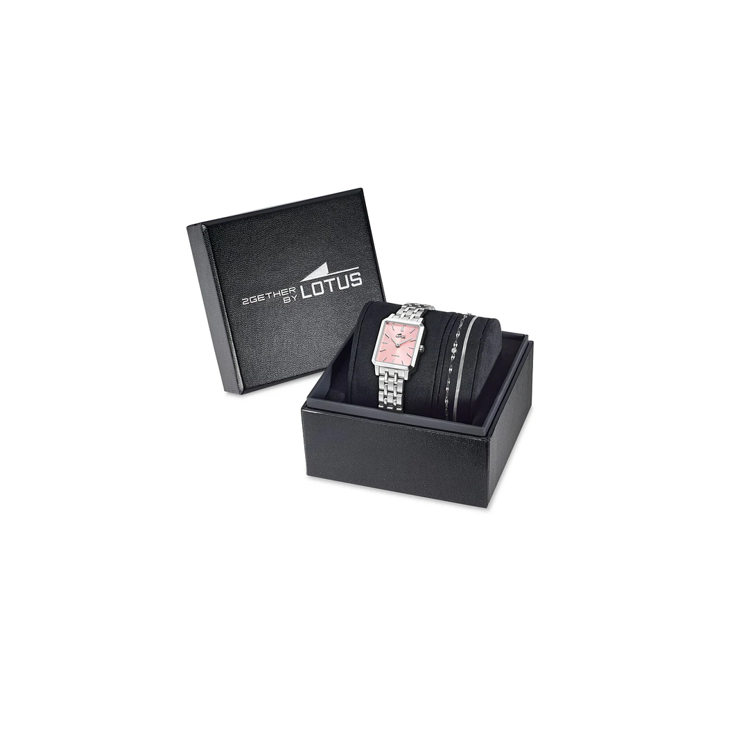 RELOJ MUJER ACERO RECTANGULAR+PULSERA REGALO LOTUS 19008-2 3