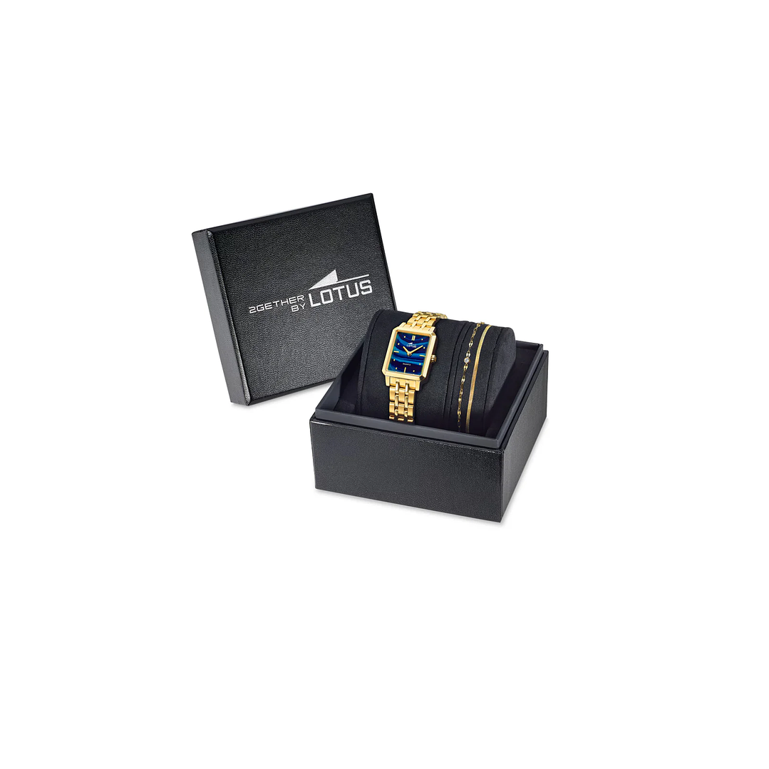 RELOJ MUJER DORADO RECTANGULAR+PULSERA REGALO LOTUS 19009-2 3