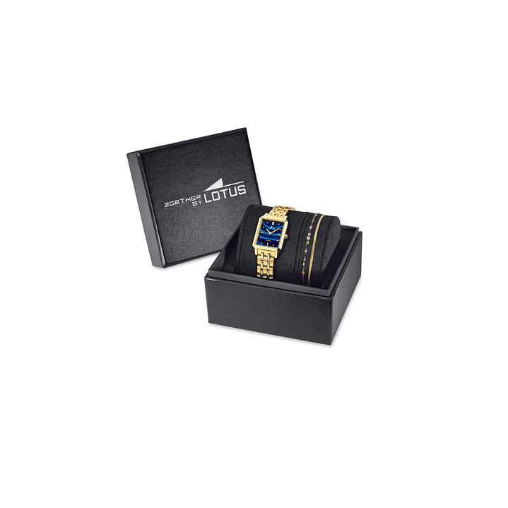 RELOJ MUJER DORADO RECTANGULAR+PULSERA REGALO LOTUS 19009-2 3